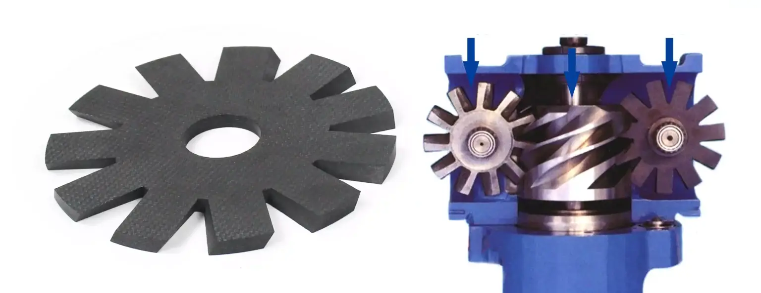 Rueda estelar de CF/PEEK (compresor de un solo tornillo) - JunDe Piezas mecanizadas por CNC de PEEK - Precisión
